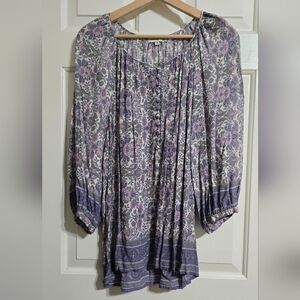 Adrienne Vittadini Purple and Gray Floral Blouse